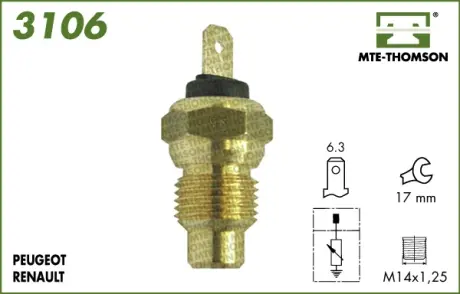 Coolant temperature sensor. Датчик температуры охлаждающей жидкости MTE-THOMSON 3106