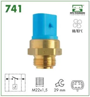 Radiator fan temperature switch. Датчик температуры вентилятора охлаждающей жидкости MTE-THOMSON 741