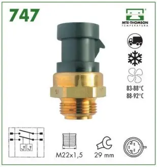 Radiator fan temperature switch. Датчик температуры вентилятора охлаждающей жидкости MTE-THOMSON 747