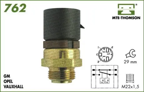 Radiator fan temperature switch. Датчик температуры вентилятора охлаждающей жидкости MTE-THOMSON 762