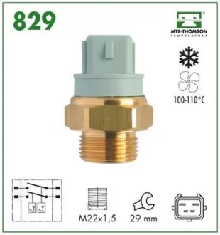 Radiator fan temperature switch. Датчик температуры вентилятора охлаждающей жидкости MTE-THOMSON 829