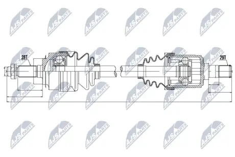 Полуось левая 28/29 L=638mm Honda CR-V 01-07, FR-V NTY NPWHD041