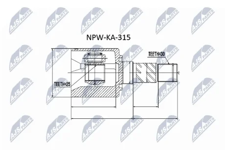 Nty | | Шарнір рівних кутових швидкостей лев kia sorento Iii 00-, 49592 NTY NPWKA315