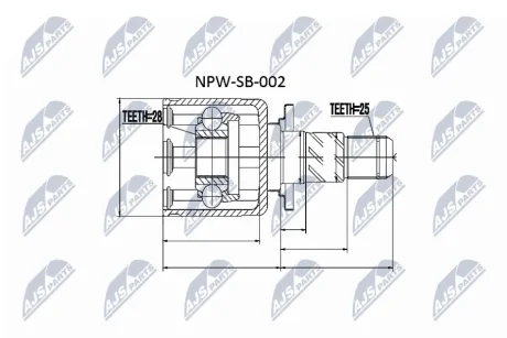 Шарнір рівних кутових швидкостей (ШРУС), внутрішній NTY NPWSB002