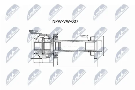Шрус внутр. VW T-5 1.9TDi/2.0E правый 5-ступ. мех. NTY NPWVW007