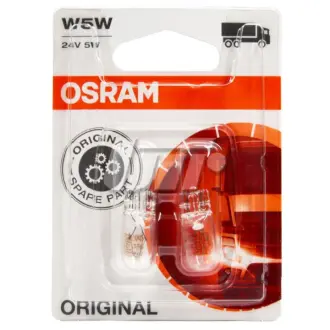 Лампа (упаковка-блістер 2шт) W5W 24В 5Вт W2,1X9,5D скляна Standard OSRAM 2845-02B