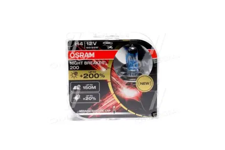 Лампа (Набір 2шт) H4 12В 60/55Вт P43T Night Breaker 200, Білий 4000K OSRAM 64193NB200HCB