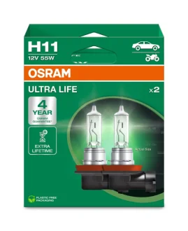 Лампа (Набір 2шт) H11 12В 55Вт PGJ 19-2 в 4 рази довший термін служби Ultra Life OSRAM 64211ULT2HB