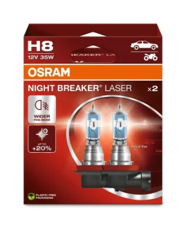 Лампа (Набір 2шт) H8 12В 35Вт PGJ19-1 (EN) up to 150% greater brightness (EN) up to 150m light beam (EN) up to 20% whiter light Night Breaker Laser, Білий OSRAM 64212NL2HB