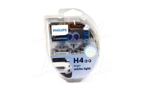 Лампа розжарювання H4 12V 60-55W P43t-38 Cristal Vision + 2x W5W 4300K (вир-во Philips) PHILIPS 12342CVSМ