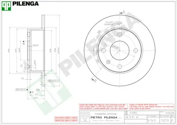 Тормозной диск PILENGA 5270 (фото 1)