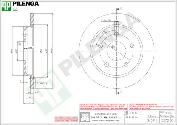Тормозной диск PILENGA 5272 (фото 1)