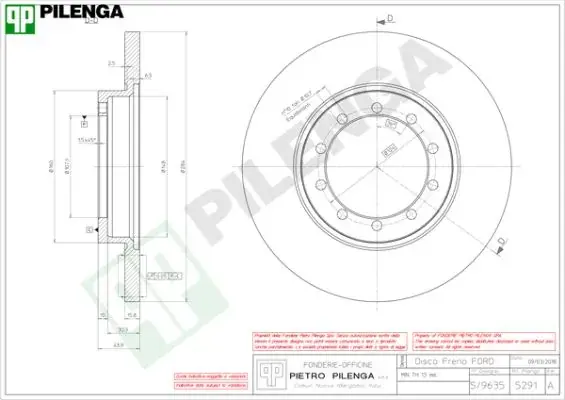 Тормозной диск PILENGA 5291 (фото 1)