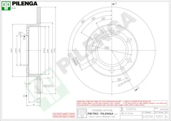 Тормозной диск PILENGA 5357 (фото 1)