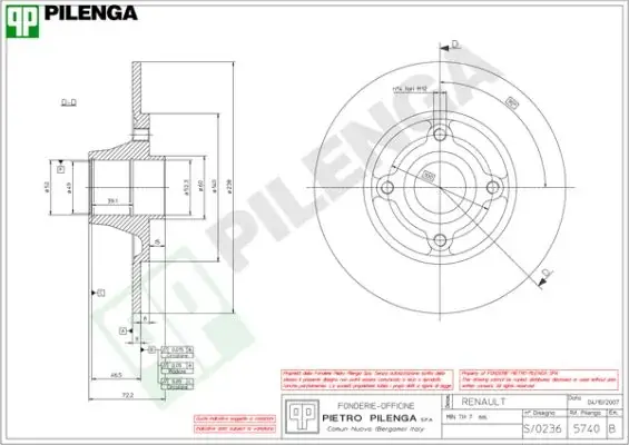 Тормозной диск PILENGA 5740 (фото 1)