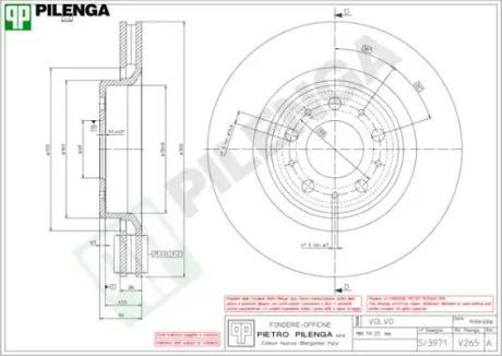 Тормозной диск PILENGA V265