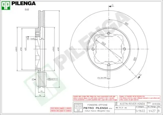 Тормозной диск PILENGA V427 (фото 1)