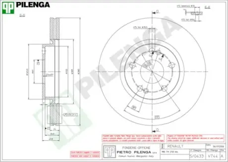 Тормозной диск PILENGA V744