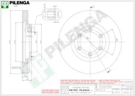 Тормозной диск PILENGA V840 (фото 1)