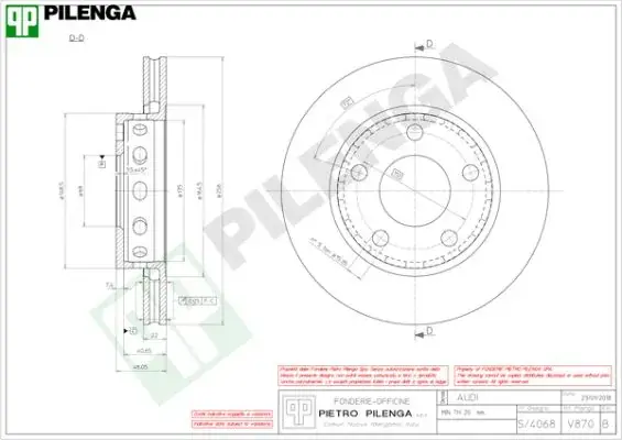 Тормозной диск PILENGA V870 (фото 1)