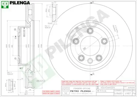 Тормозной диск PILENGA V987 (фото 1)