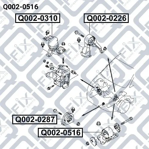 Подушка двигуна ліва (гідравлічна) мкпп Q-FIX Q0020516 (фото 1)