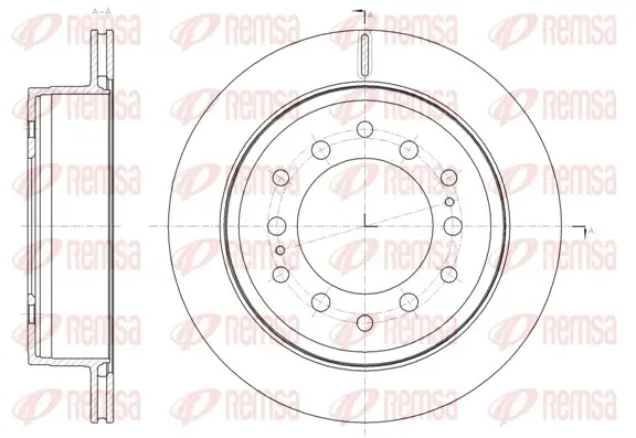 TOYOTA гальмівний диск задн.Land Cruiser Prado 2.7/4.0 10-,FJ Cruiser 06- REMSA 6166410 (фото 1)