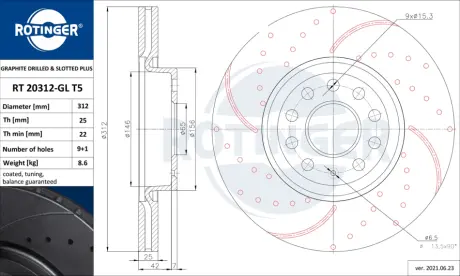 Диск тормозной ROTINGER RT20312GLT5