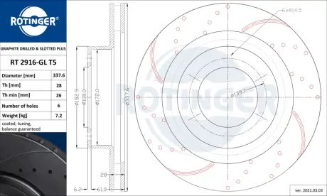 Диск тормозной ROTINGER RT2916GLT5