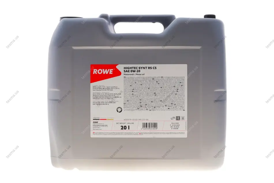 Олива 0W20 HIGHTEC SYNT RS C5 (20L) (MB 229.72/BMW LL-17 FE+/Ford WSS-M2C947-A/B1) ROWE 20379020099 (фото 1)