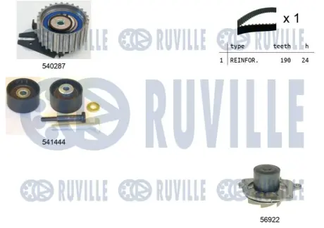 К-кт ГРМ (з помпою) Alfa 145,146,147,156, Fiat Bravo Doblo,Marea,Punto,Stilo 1.9 JTD RUVILLE 5501331