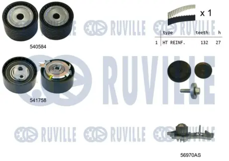 К-кт ГРМ з помпою Renault Clio III (BR0/1,CR0/1) 1.616V 06/05 1,6 K4M801, K4M801 RUVILLE 5502981