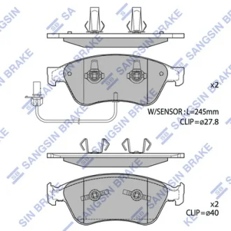 Колодки гальмівні передні Audi A6 (06-), A8 (03-), VW Phaeton (3D) (02-) HI-Q SANGSIN SP1693