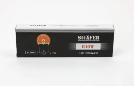 Лампа накалювання 12V 10W R10W BA15S (картонна упаковка по 10шт) SHAFER SL2003