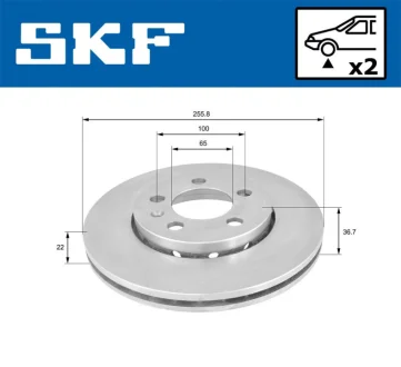 Диск гальмівний перед. (вентил.) SKODA Fabia AUDI A3 VW Golf 4(256*22) SKF VKBD80003V2