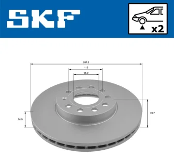 VW диск гальм передн.Golf plus 1.6 1.9TDI, Jetta 1.6, Touran 05- SKF VKBD80005V2