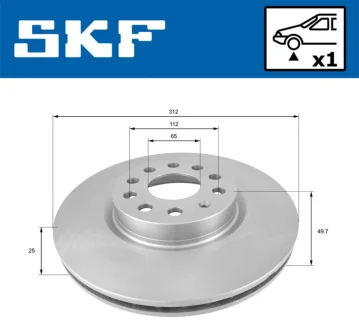 Гальмівний диск перед. AUDI A3 03- VW Golf V, Passat 05- SKODA (312*25) SKF VKBD80006V1