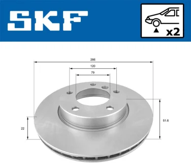 BMW диск гальмівний перед. (вентил.) E36/46 1,6-2,8 (286*22) SKF VKBD80276V2
