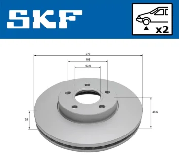 FORD диск гальмівний передн.Focus,Focus C-Max 03- 1.6/1.8 03- SKF VKBD81121V2