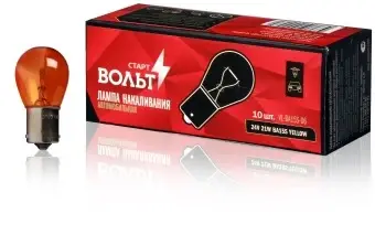 Лампа розжарювання 24V PY21W 21W BA15s AMBER (жовта) цоколь (1-конт) (кратно 10) StartVOLT STARTVOLT VLBA15S06