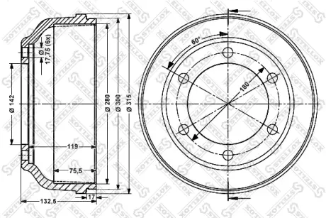 Тормозной барабан STELLOX 60262509SX