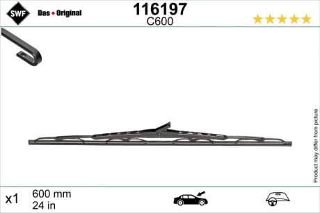 Щітка склоочисника поворотн. передн (1шт) 600мм MERCEDES C (CL203), C T-MODEL (S203), C (W203), E (W213), SPRINTER 2-T (B901, B902), SPRINTER 3-T (B903), SPRINTER 4-T (B904) 09.74- SWF 116197