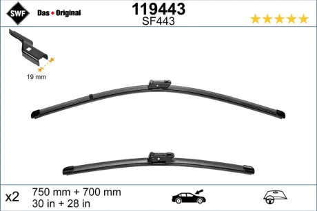 Щітки склоочисника (750/700мм) Ford Transit 12-/ Renault Espace V 15- SWF 119443