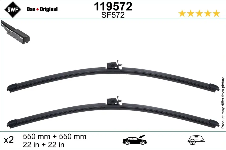 Щітка склоочисника безкаркасна передн із спойлером (2шт) 550мм MERCEDES C (A205), C (C205), C T-MODEL (S205), C (W205), EQC (N293), GLC (C253), GLC (X253) 12.13-07.23 SWF 119572 (фото 1)