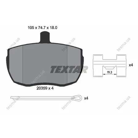 Комплект тормозных колодок, дисковый тормоз TEXTAR 2035908 (фото 1)