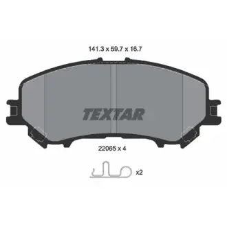 Колодки гальмівні (передні) Nissan Qashqai II/X-Trail/ Renault Kadjar 13- (141.3x59.7x16.7) TEXTAR 2206503