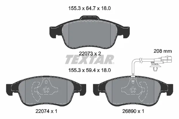 Комплект гальмівних колодок передн, MERCEDES CITAN TOURER (W420), CITAN/MINIVAN (W420), T (MPV) RENAULT KANGOO III 1.3/1.5D/Electric 06.21- TEXTAR 2207301 (фото 1)