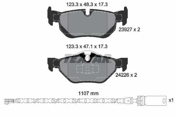 Комплект гальмівних колодок задн, BMW 1 (E81), 1 (E87), 1 (E88) 2.0/3.0 09.06-12.13 TEXTAR 2392707 (фото 1)
