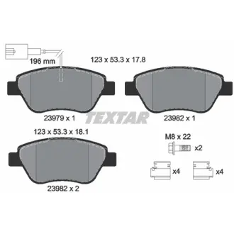 Комплект гальмівних колодок передн, ABARTH 500 / 595 / 695 FIAT 500, 500 C, DOBLO, FIORINO, GRANDE PUNTO, LINEA, PANDA, PUNTO, PUNTO EVO, QUBO PEUGEOT BIPPER TEPEE 1.2-1.6 10.01- TEXTAR 2397901
