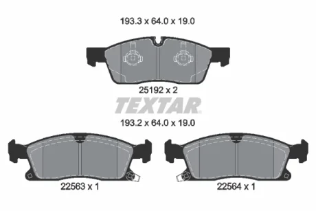Комплект гальмівних колодок передн, JEEP GRAND CHEROKEE, GRAND CHEROKEE IV 3.0-6.4 11.10- TEXTAR 2519209